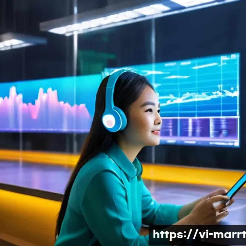 뉴로마케팅과 감정 분석의 상관관계 - A modern Vietnamese marketing research lab scene featuring a young Vietnamese woman wearing casual b...