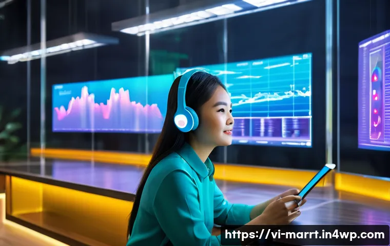 뉴로마케팅과 감정 분석의 상관관계 - A modern Vietnamese marketing research lab scene featuring a young Vietnamese woman wearing casual b...