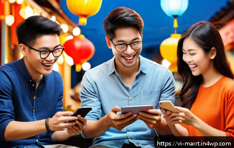 뉴로마케팅 기법으로 효과적인 이메일 마케팅 진행하기 - A vibrant email marketing scene showing a diverse group of young Vietnamese adults engaging with col...